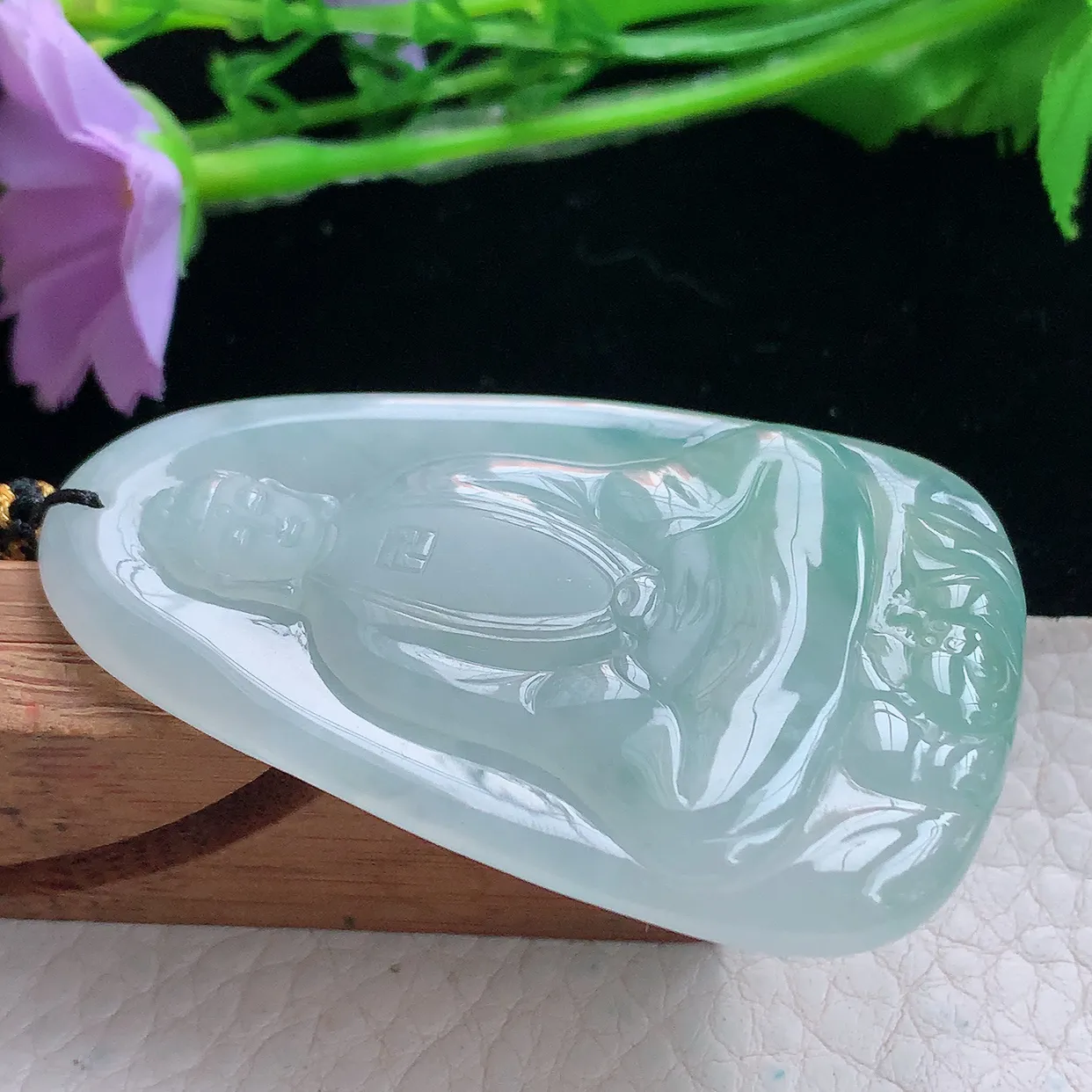 kh实拍57.6*35.5*5.3缅甸翡翠精雕清爽大日如来佛祖 生肖守护神玉吊坠 玉挂件