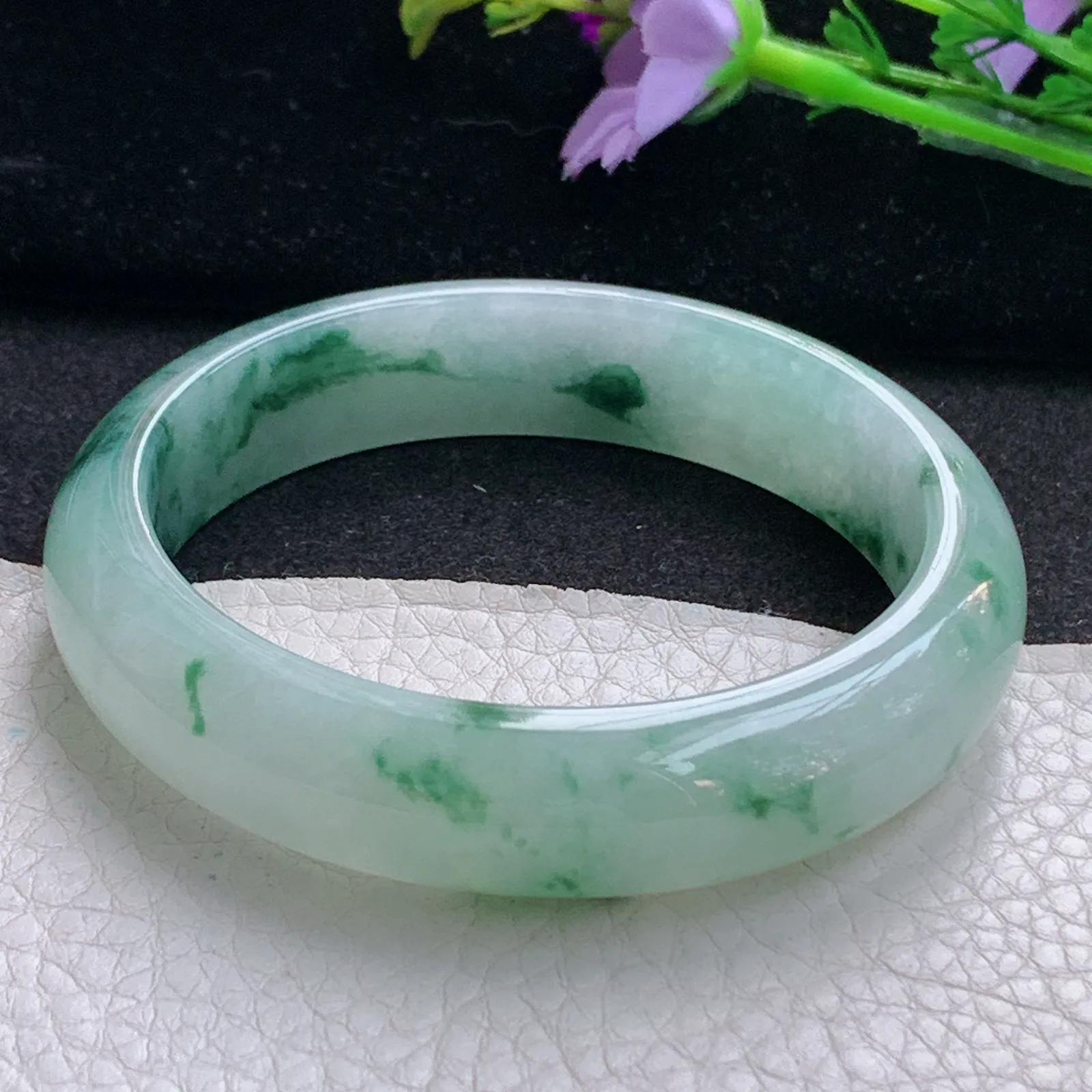 nc实拍57.5*13.8*7.8平安镯 天然缅甸翡翠冰飘花玉手镯宽边玉手环