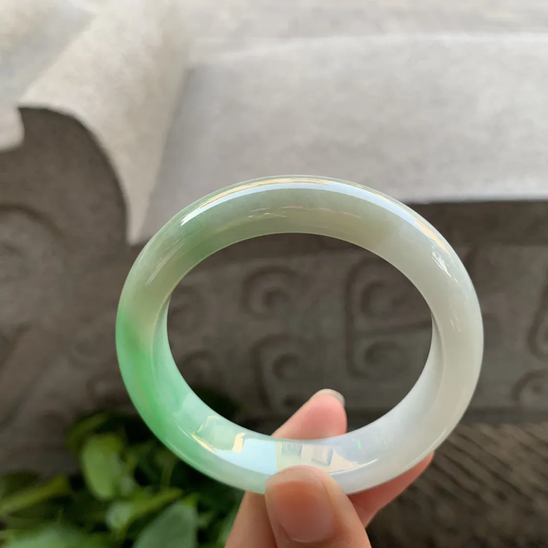 小圈口51.9-12.5-8.6 【黄加绿正圈手镯】正圈53 54可戴