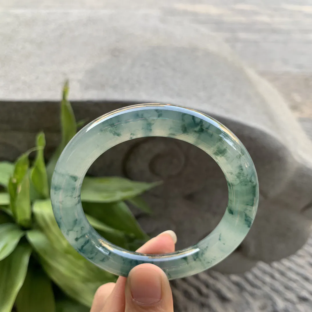 圈口55.5-10.7 【冰种飘花圆条手镯】圆条55 56可戴