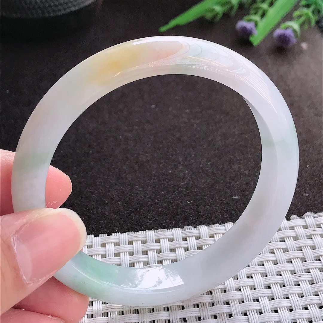 实拍翡翠A货58.5/11.9/7.6老坑温润飘黄翡手镯宽边翡翠玉镯女款百搭