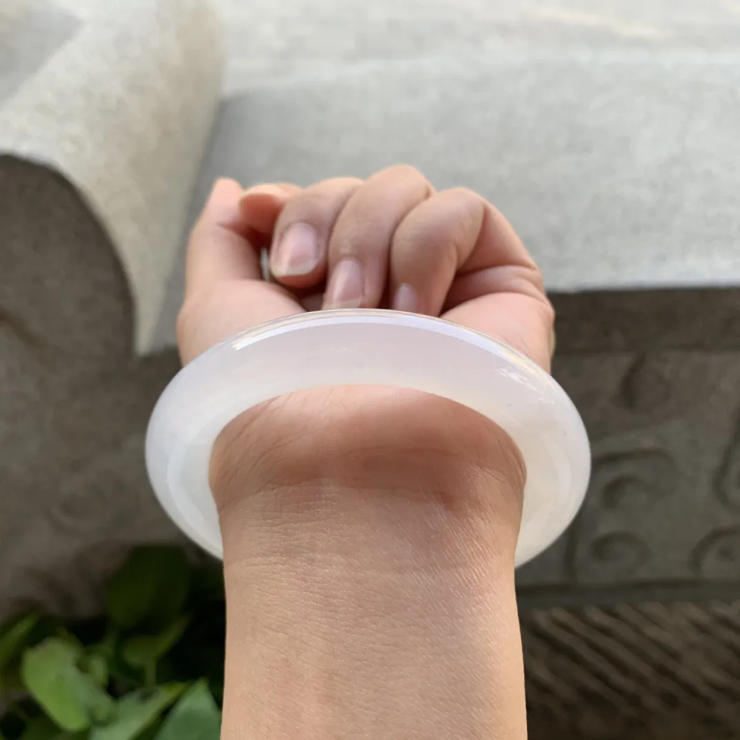 圈口 55.7-11.1【高冰白圆条手镯】圆条55 56可戴