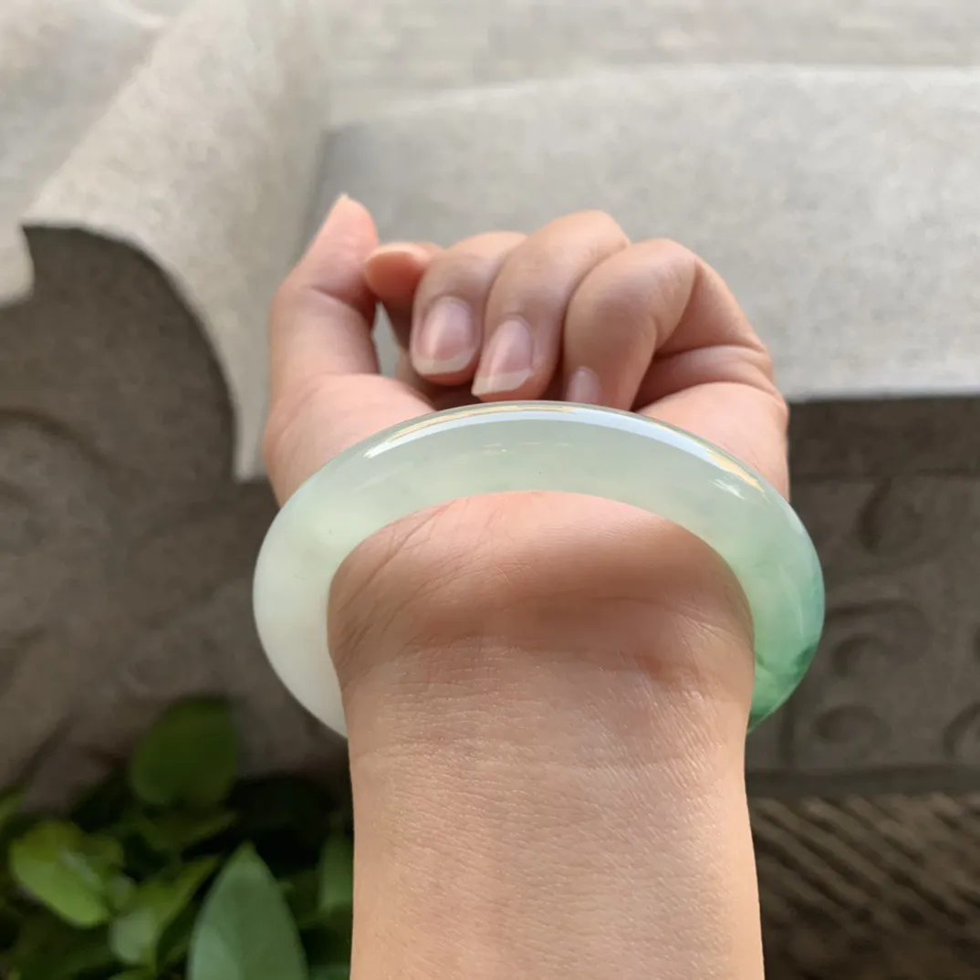 小圈口53.8-9.4 【冰飘绿圆条手镯】圆条53 54可戴
