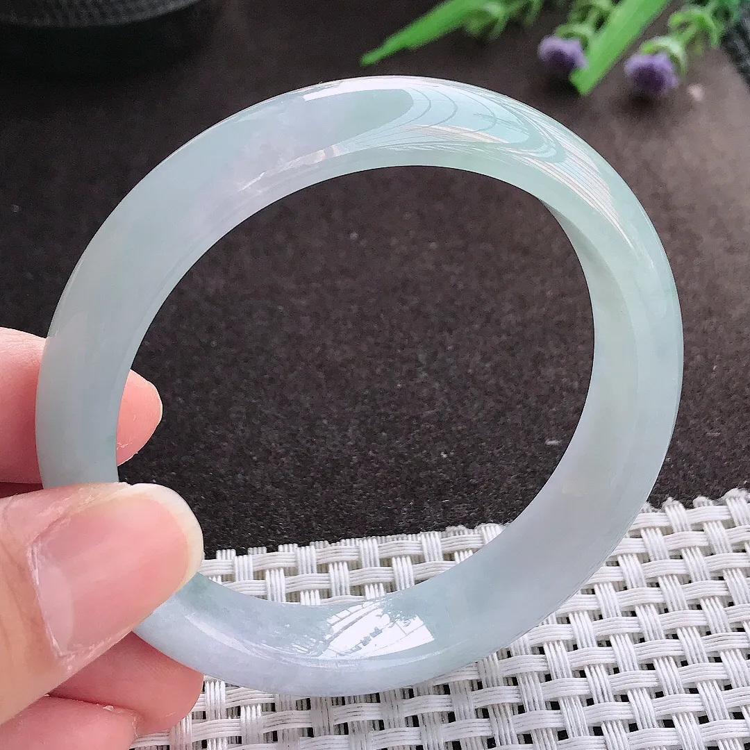 实拍翡翠A货57.5/13.2/7.8老坑冰胶水灵天空蓝手镯宽边翡翠玉镯女款百搭