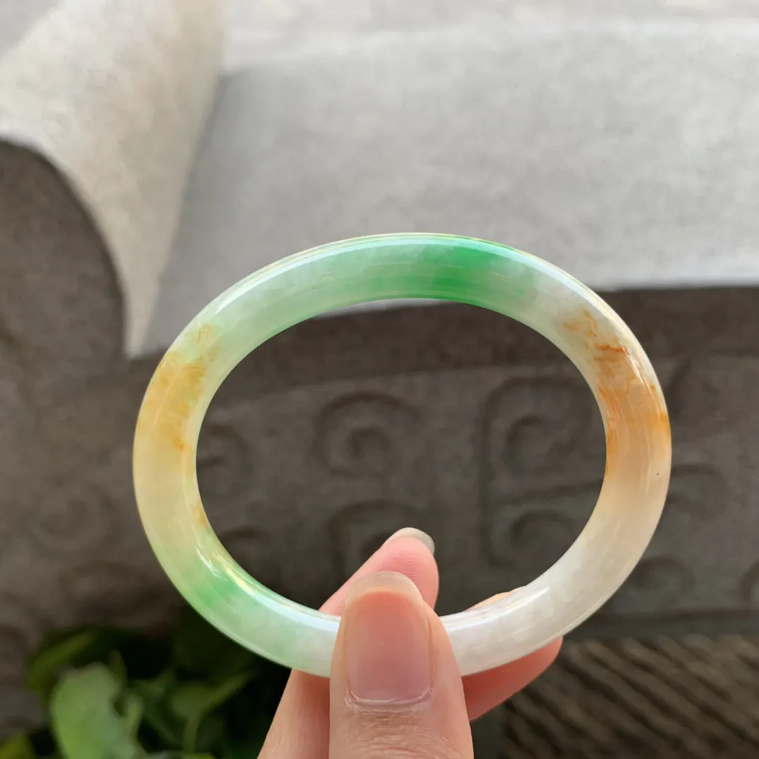 小圈口  53.5-45.5-8.4【黄加绿贵妃圆条手镯】贵妃53 54可戴