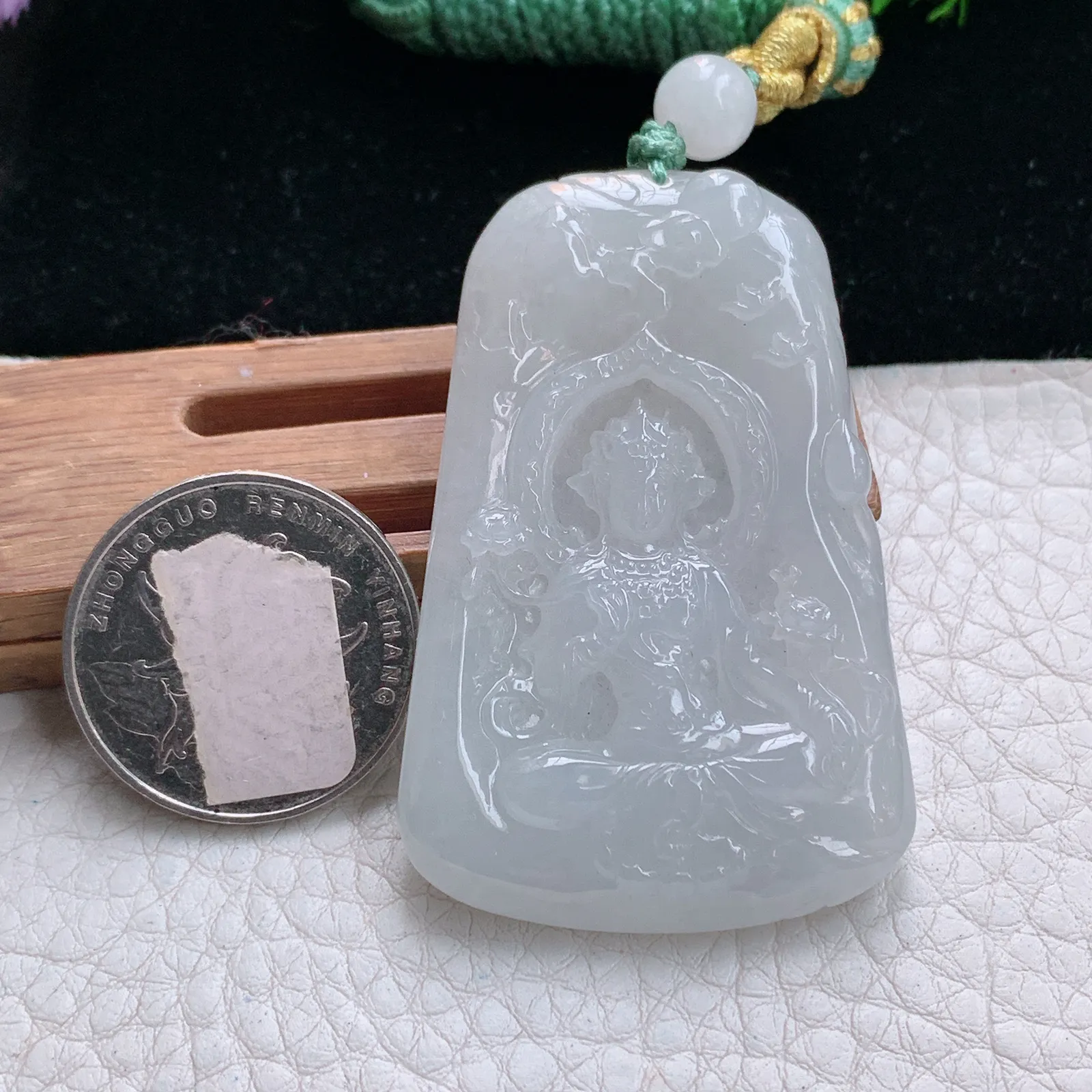 cys实拍53.7*36*6.8缅甸翡翠精雕白月光自在观音 玉观音玉吊坠