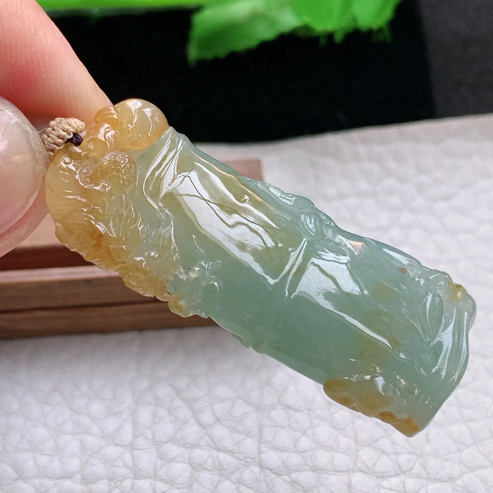 cys实拍47.8*18.3*8.2缅甸翡翠精雕冰双彩竹节 节节高玉吊坠