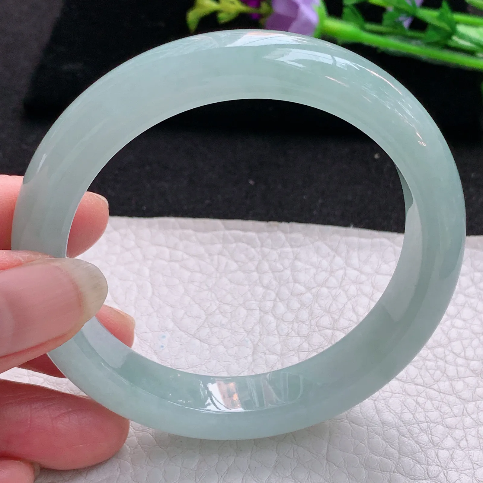 nr实拍57.5*12.3*8.6平安镯 天然缅甸翡翠冰晴蓝韵玉手镯宽边玉手环