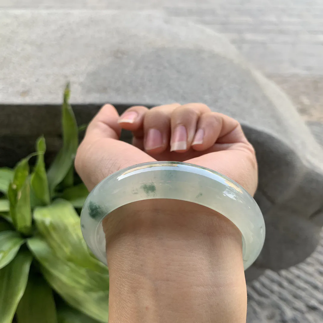 圈口56.7-14.8-8.1【冰种飘花正圈手镯】正圈56 57可戴