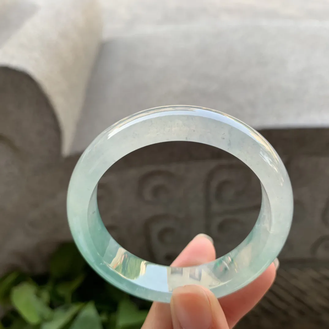 小圈口 52-13.8-7.6 【高冰蓝绿正圈手镯】正圈52 53可戴