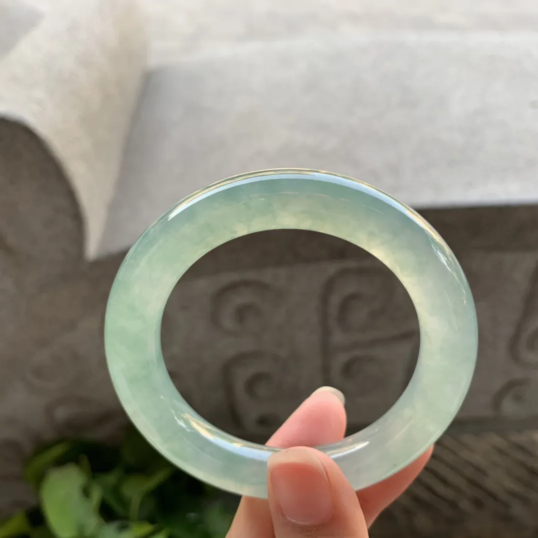 小圈口 50.3-10.1【高冰芙蓉绿圆条手镯】圆条50 51可戴