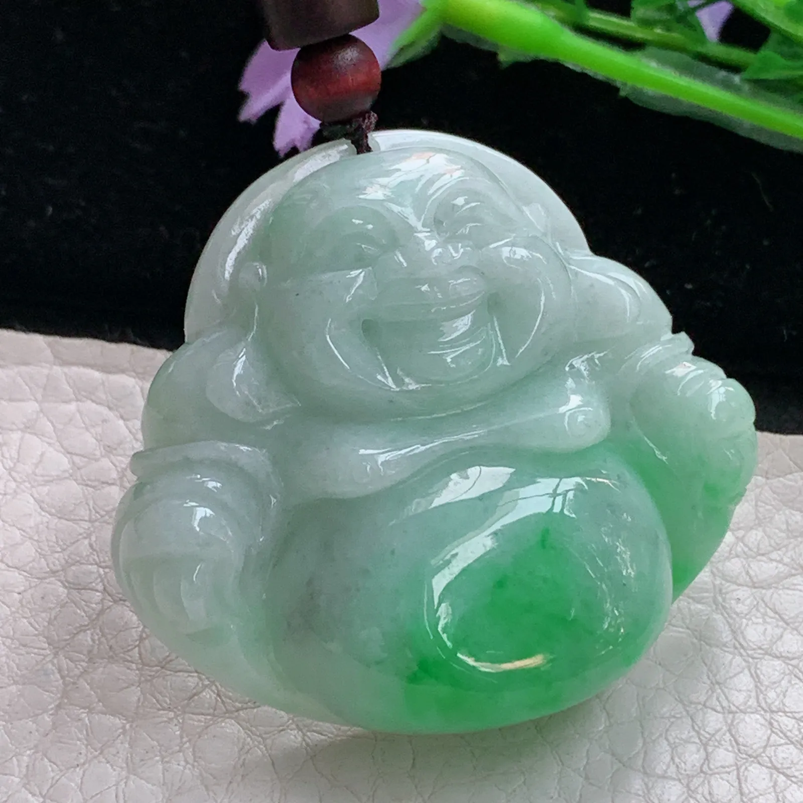 zen实拍41.8*47.3*12.6天然缅甸翡翠辣绿大佛公 弥勒佛玉吊坠 玉挂件
