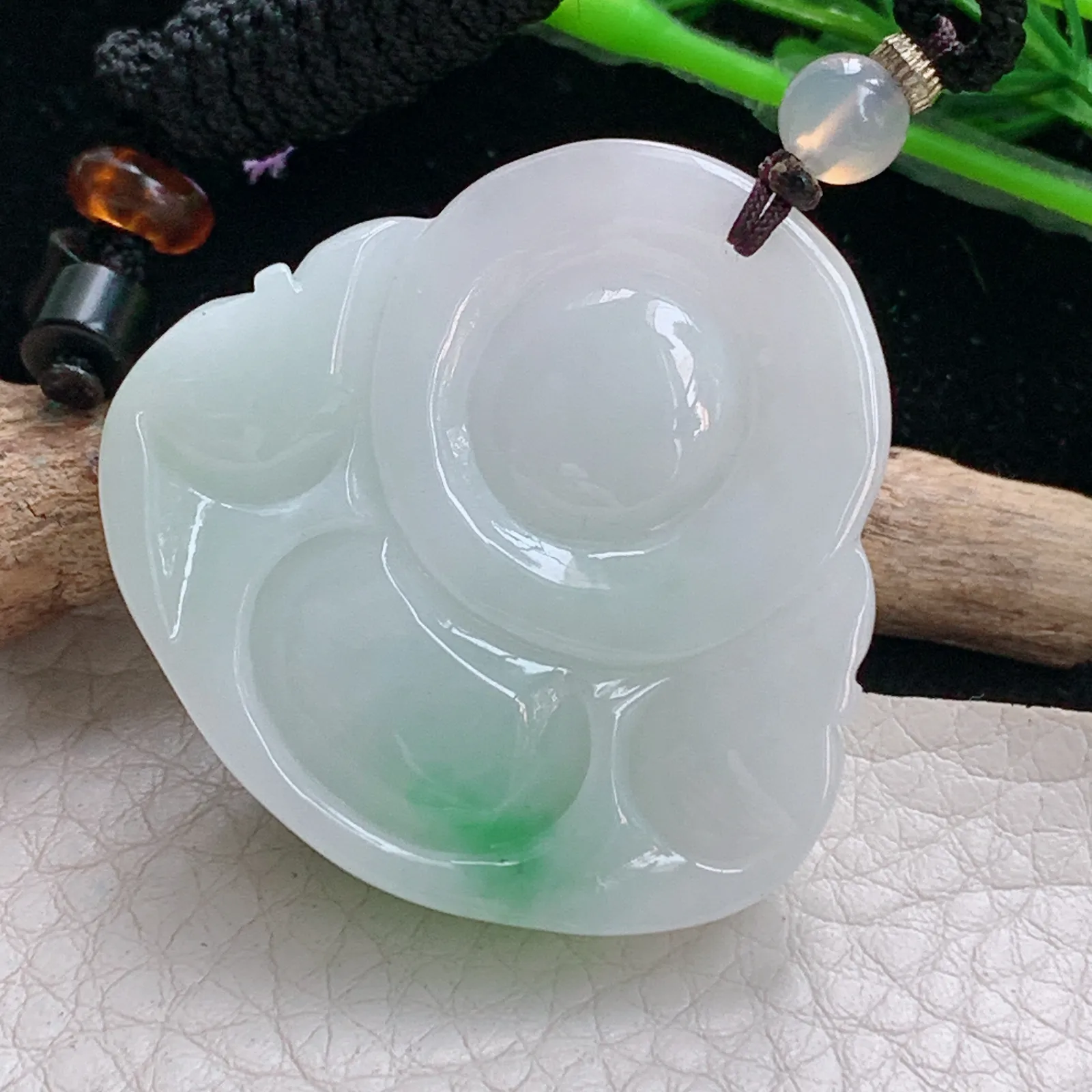 zen实拍39.8*40.6*12.2天然缅甸翡翠白底青佛公 弥勒佛玉吊坠 玉挂件