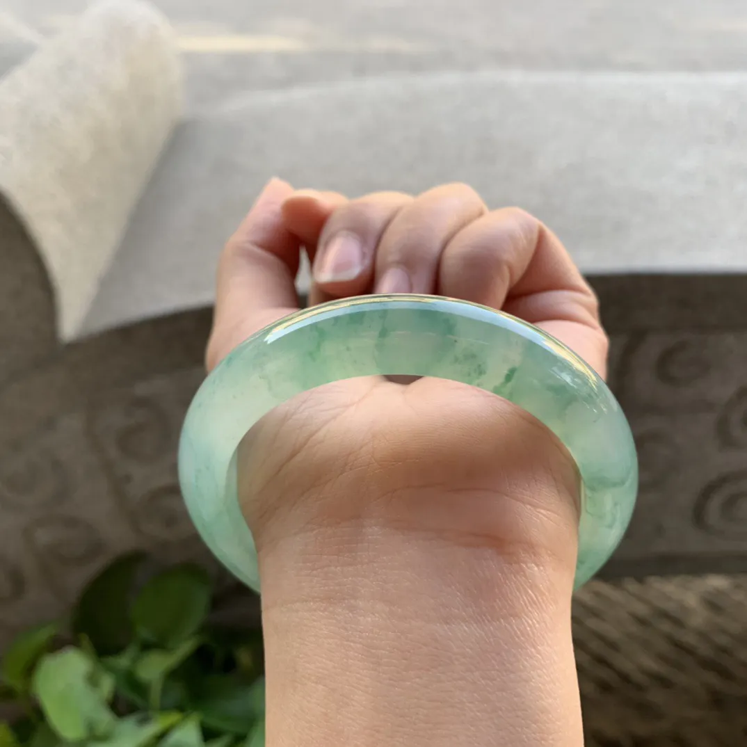 大圈口58-12.9-9 【高冰飘花正圈手镯】正圈58 59可戴