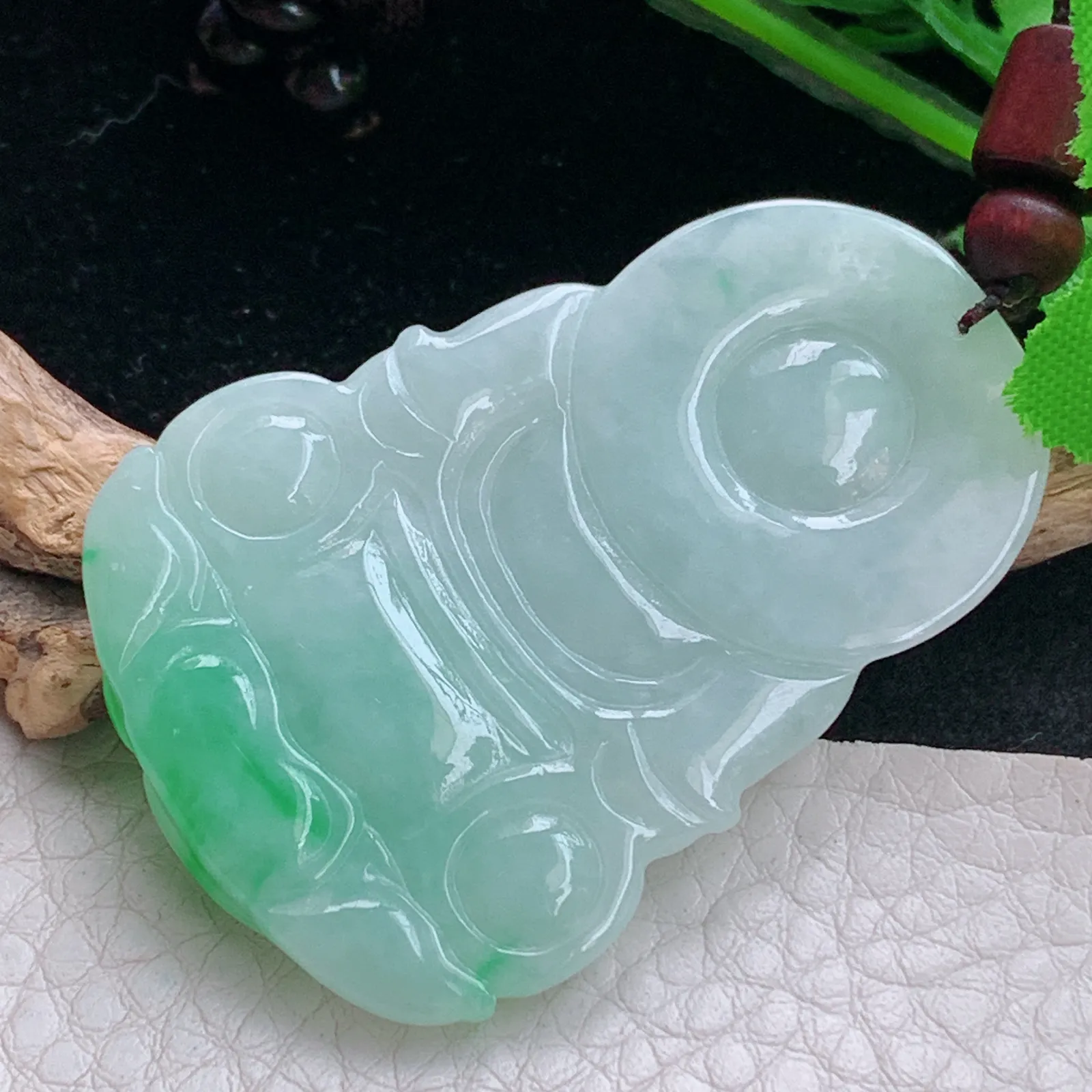 zen实拍51.8*35.5*5.8天然缅甸翡翠白底青正庄观音 玉观音玉吊坠 玉挂件