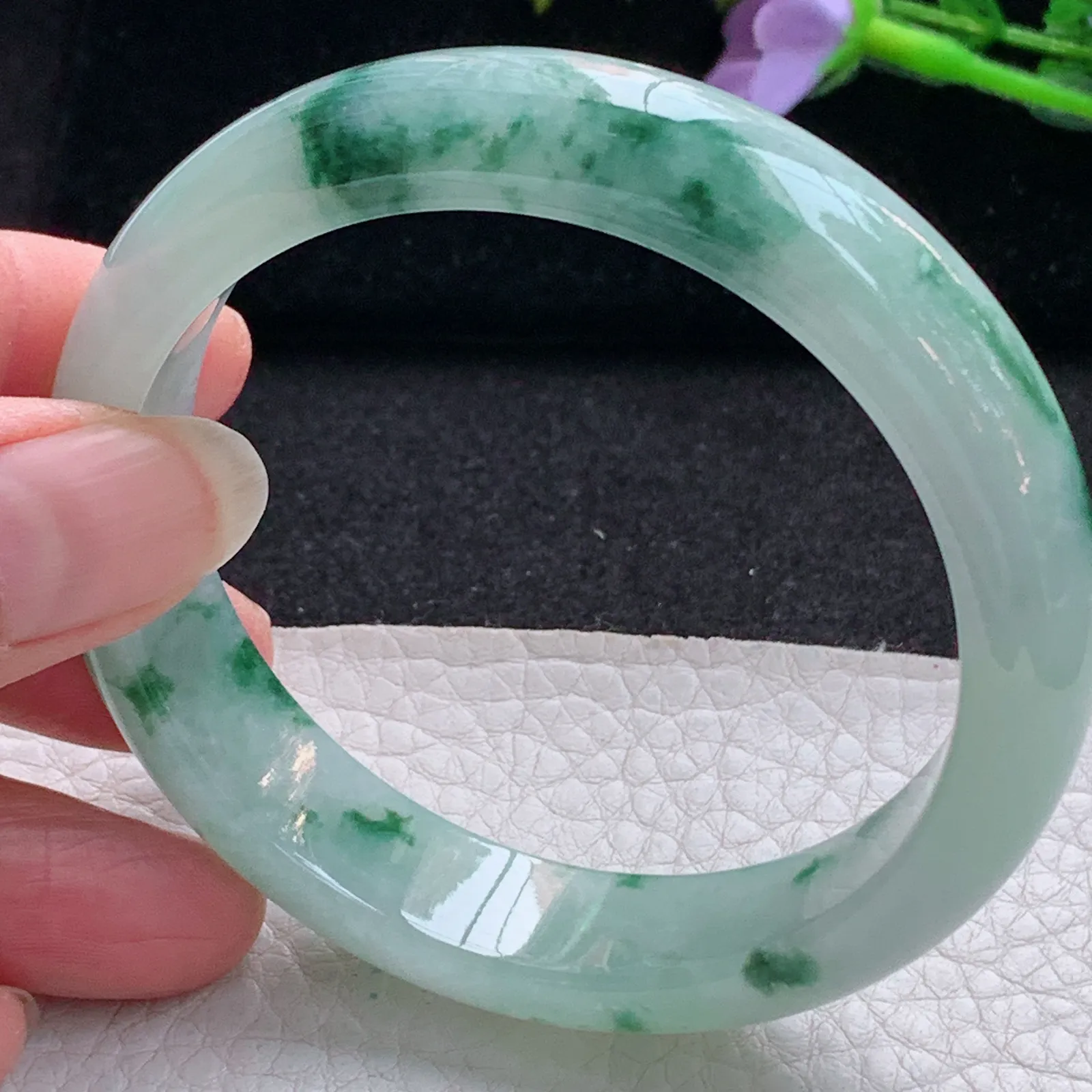 nc实拍57.5*13.8*7.8平安镯 天然缅甸翡翠冰飘花玉手镯宽边玉手环