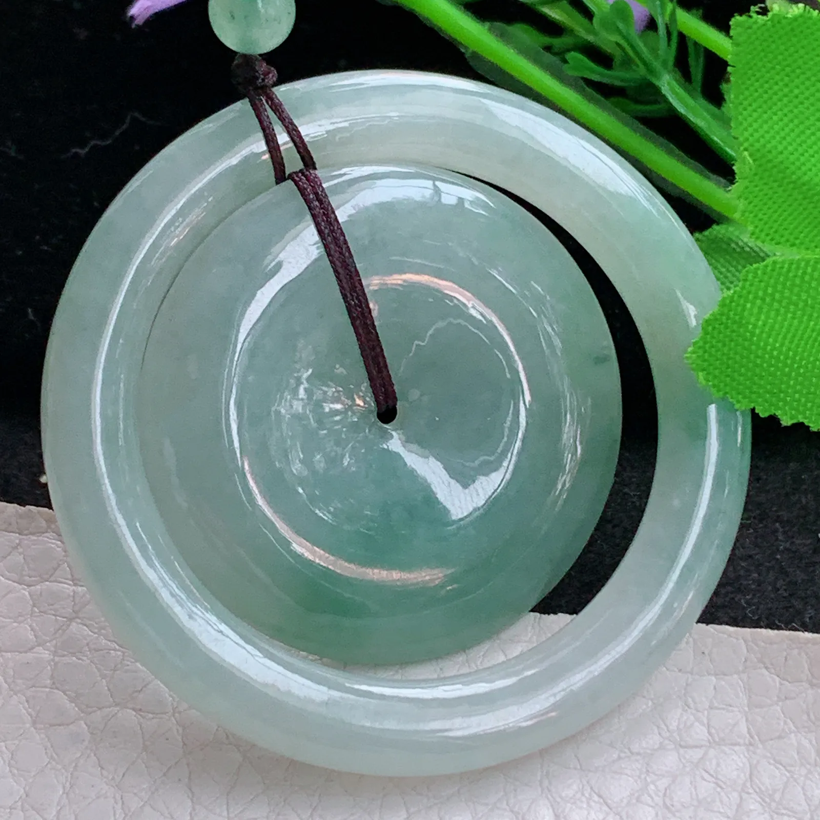 zen实拍54*5.6天然缅甸翡翠冰飘花子母扣 代代平安玉吊坠 毛衣坠