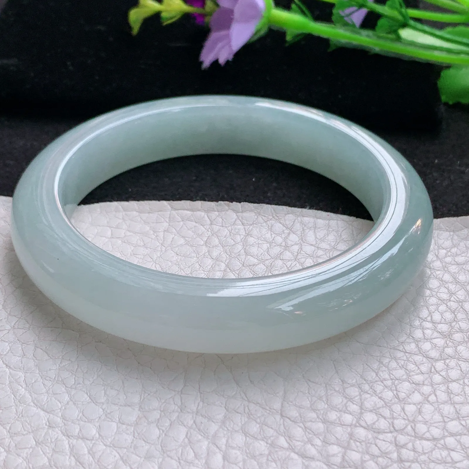 nr大圈口61.5*12.3*10平安镯 天然缅甸翡翠冰晴玉手镯厚装宽边玉手环