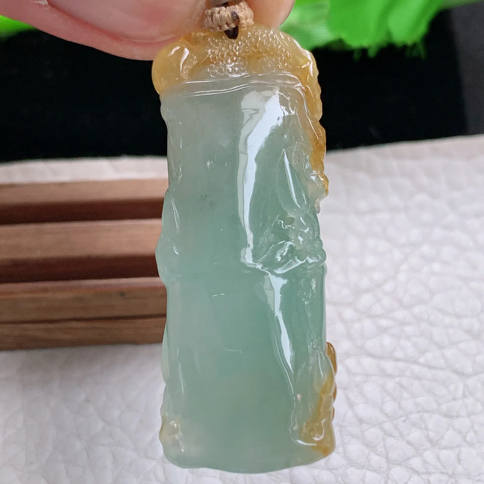 cys实拍47.8*18.3*8.2缅甸翡翠精雕冰双彩竹节 节节高玉吊坠