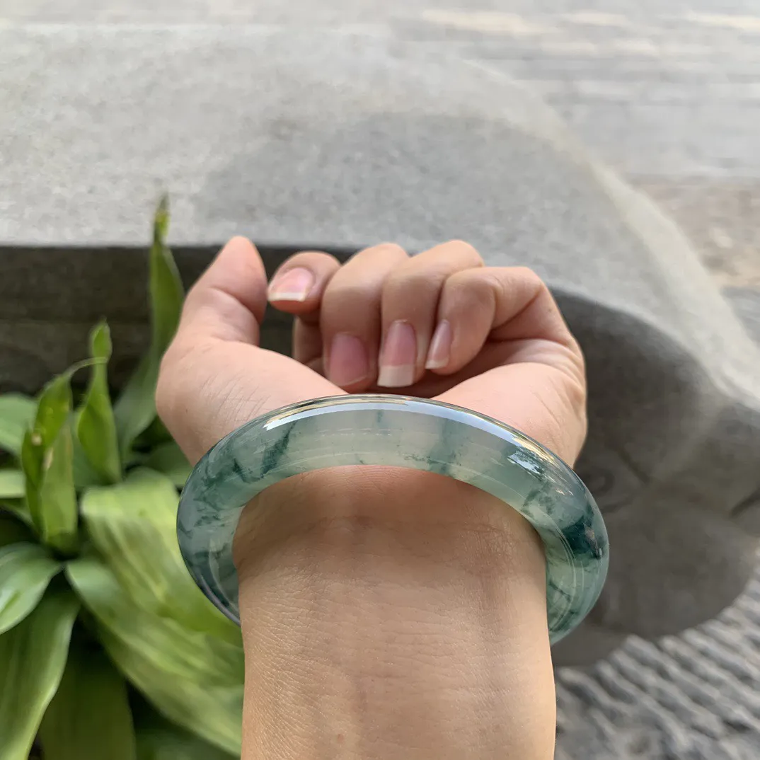 圈口55.5-10.7 【冰种飘花圆条手镯】圆条55 56可戴