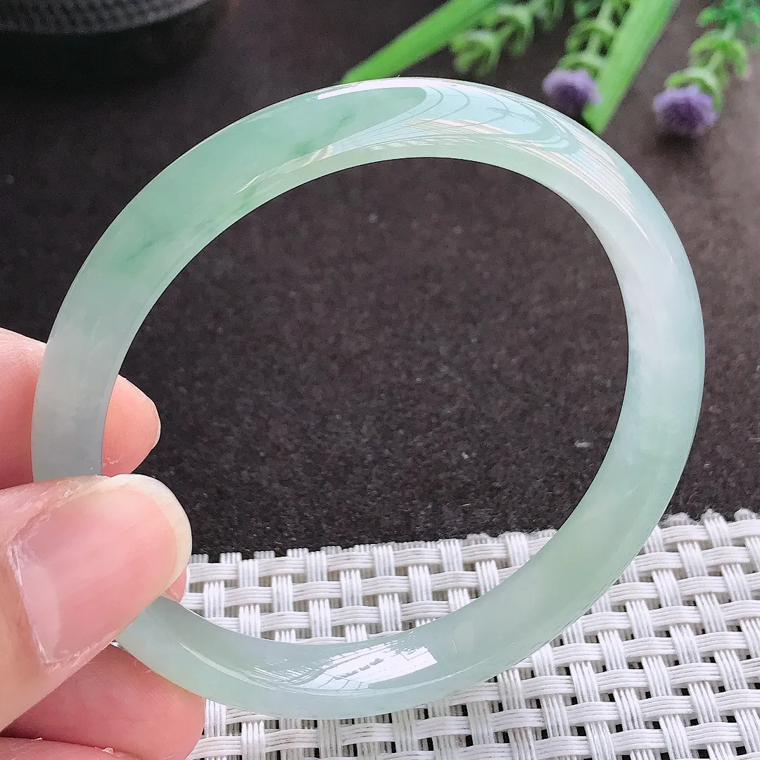 实拍翡翠A货57.5/9.7/6.8老坑冰透果冻胶冰晴手镯宽边翡翠玉镯女款百搭