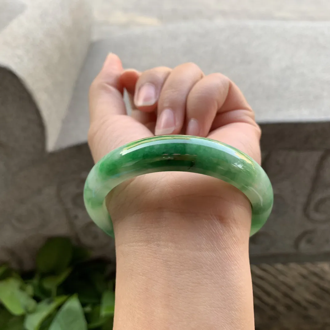 圈口 56.6-12.8-8【芙蓉绿正圈手镯】正圈56 57可戴