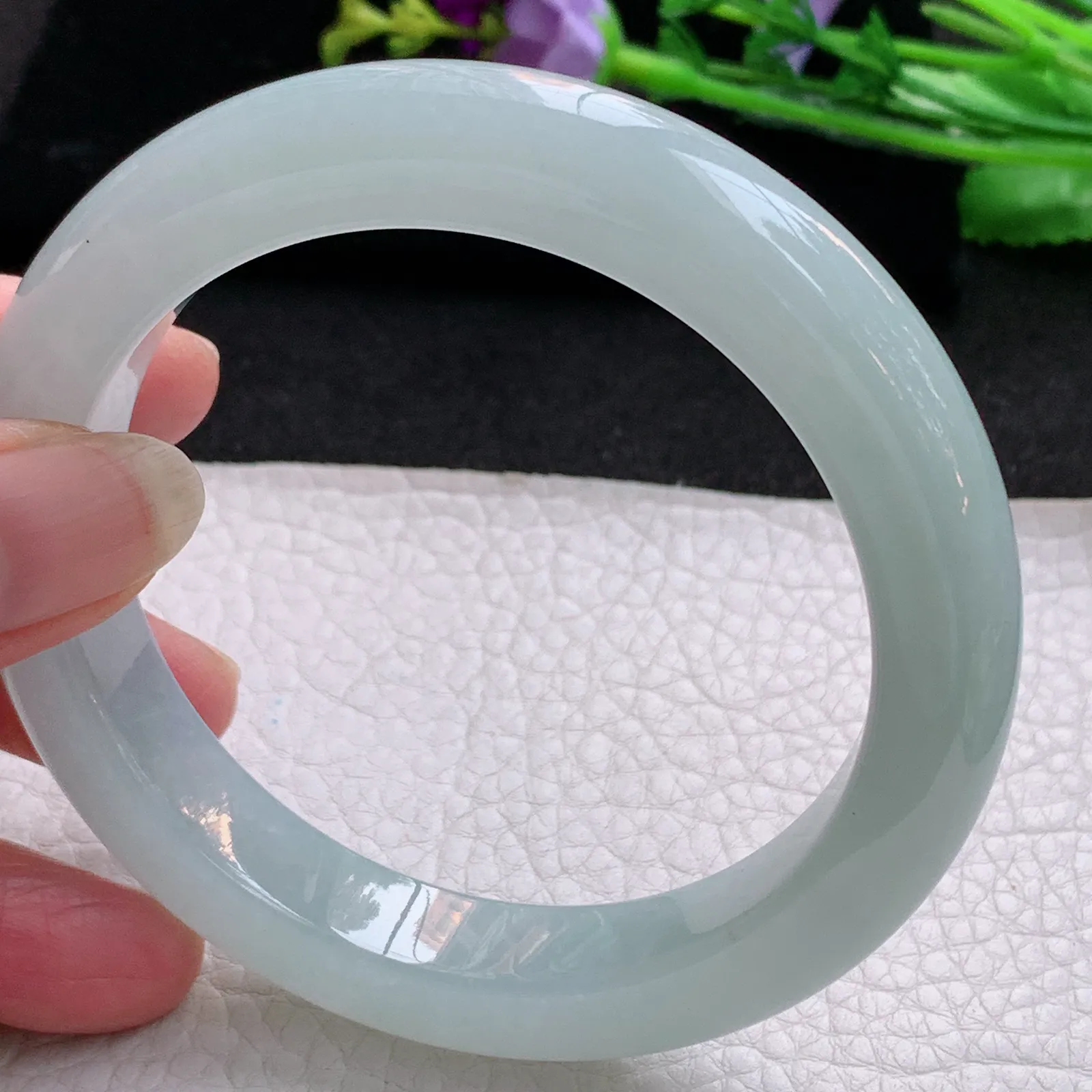 nr大圈口61.5*12.3*10平安镯 天然缅甸翡翠冰晴玉手镯厚装宽边玉手环