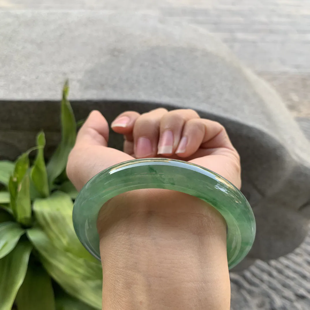 圈口56.8-11.5 【冰种芙蓉绿圆条手镯】圆条56 57可戴