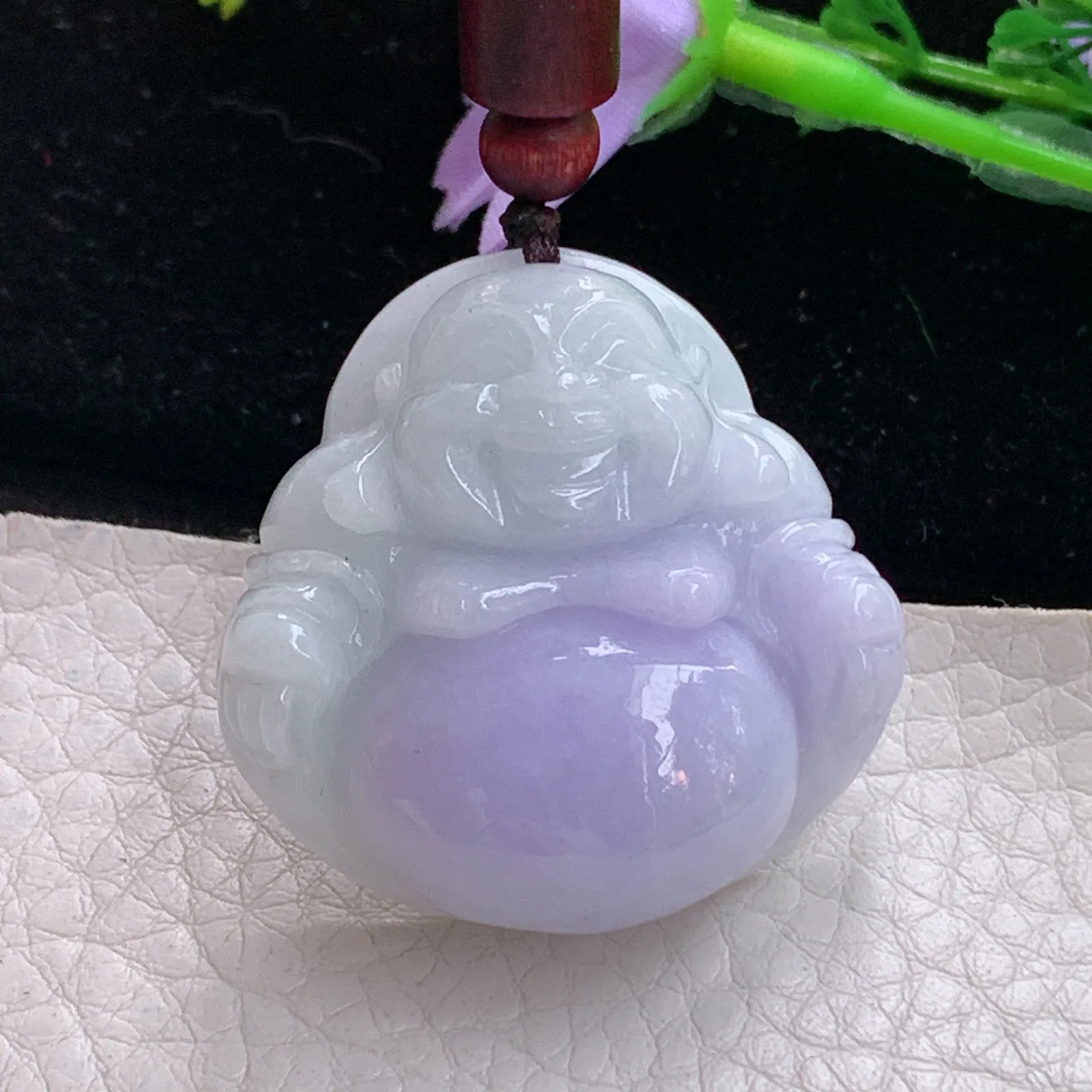 zen实拍35.8*35.5*12.2天然缅甸翡翠饱满紫罗兰佛公 弥勒佛玉吊坠 玉挂件