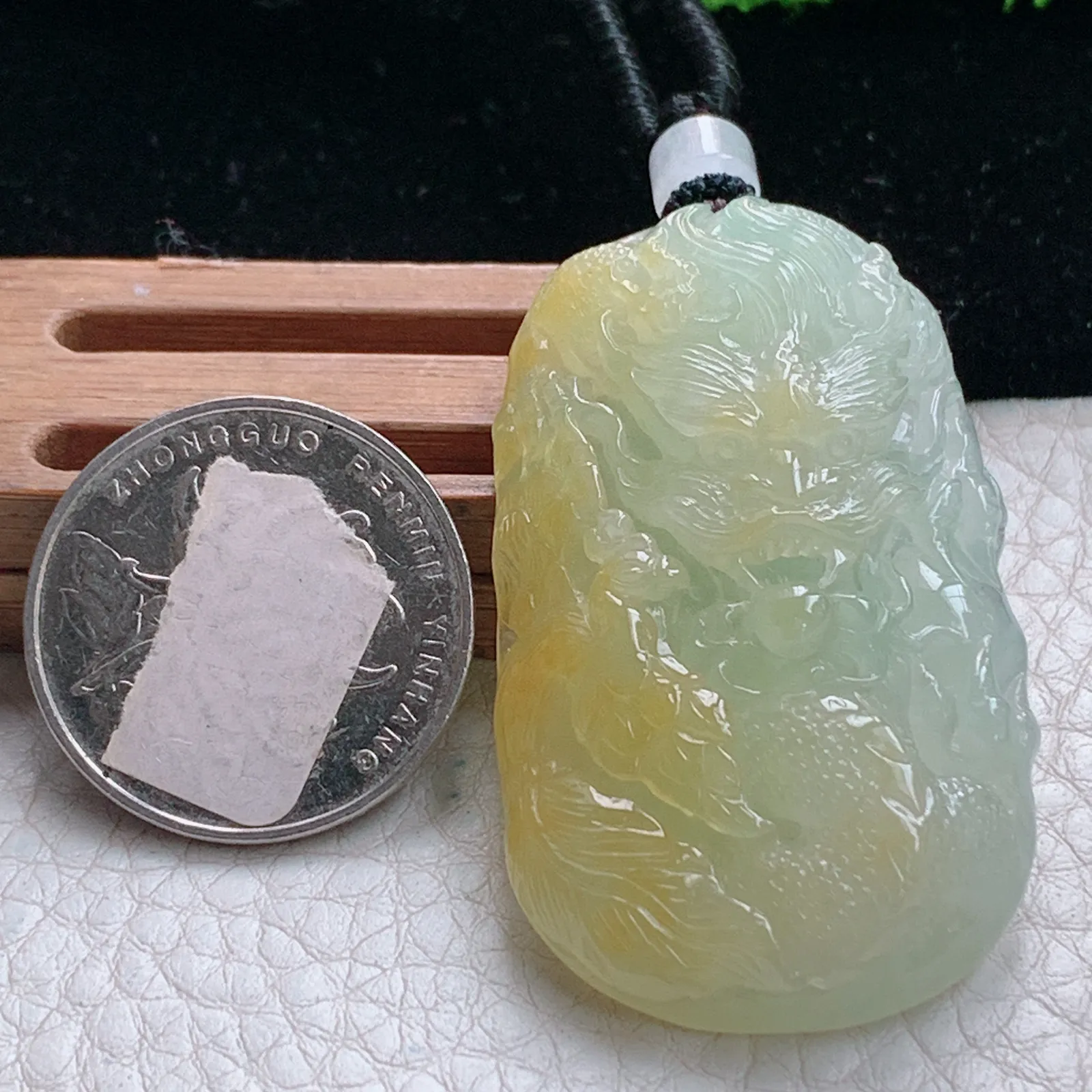 cys实拍48*29.3*10.5缅甸翡翠精雕冰双彩霸气龙牌 龙行天下玉吊坠