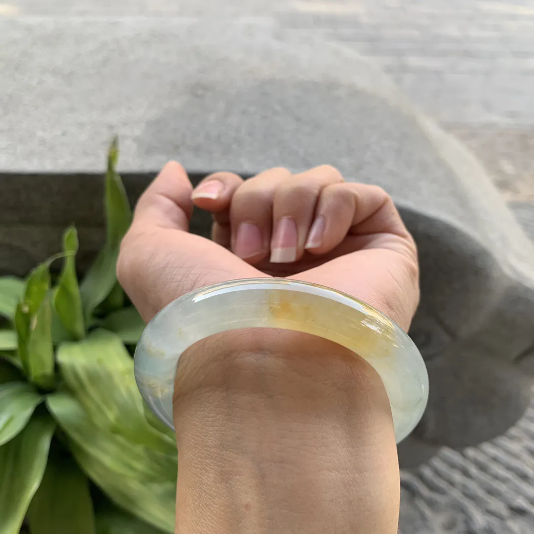 小圈口 50.9-10.3【高冰黄翡圆条手镯】圆条50 51可戴