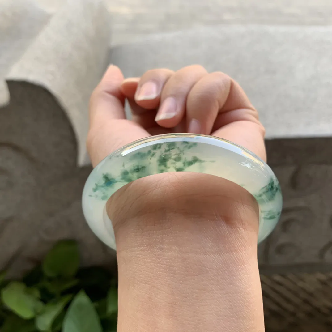 圈口56.2-12.8-8.3 【高冰飘花正圈手镯】正圈56 57可戴