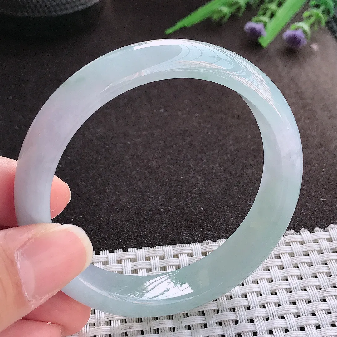 实拍翡翠A货57.5/13.2/7.8老坑冰胶水灵天空蓝手镯宽边翡翠玉镯女款百搭