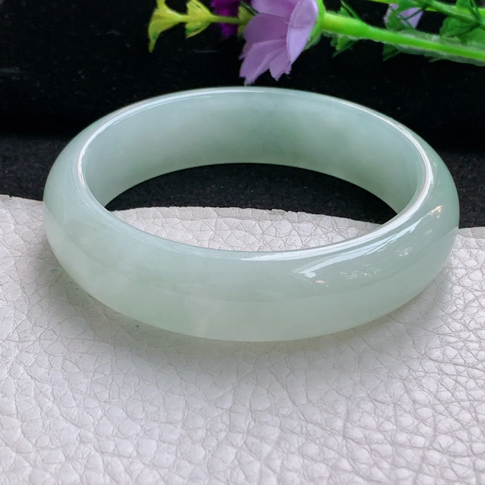 yq实拍56*15.3*7.8轮胎镯 天然缅甸翡翠浅绿冰晴玉手镯宽边玉手环