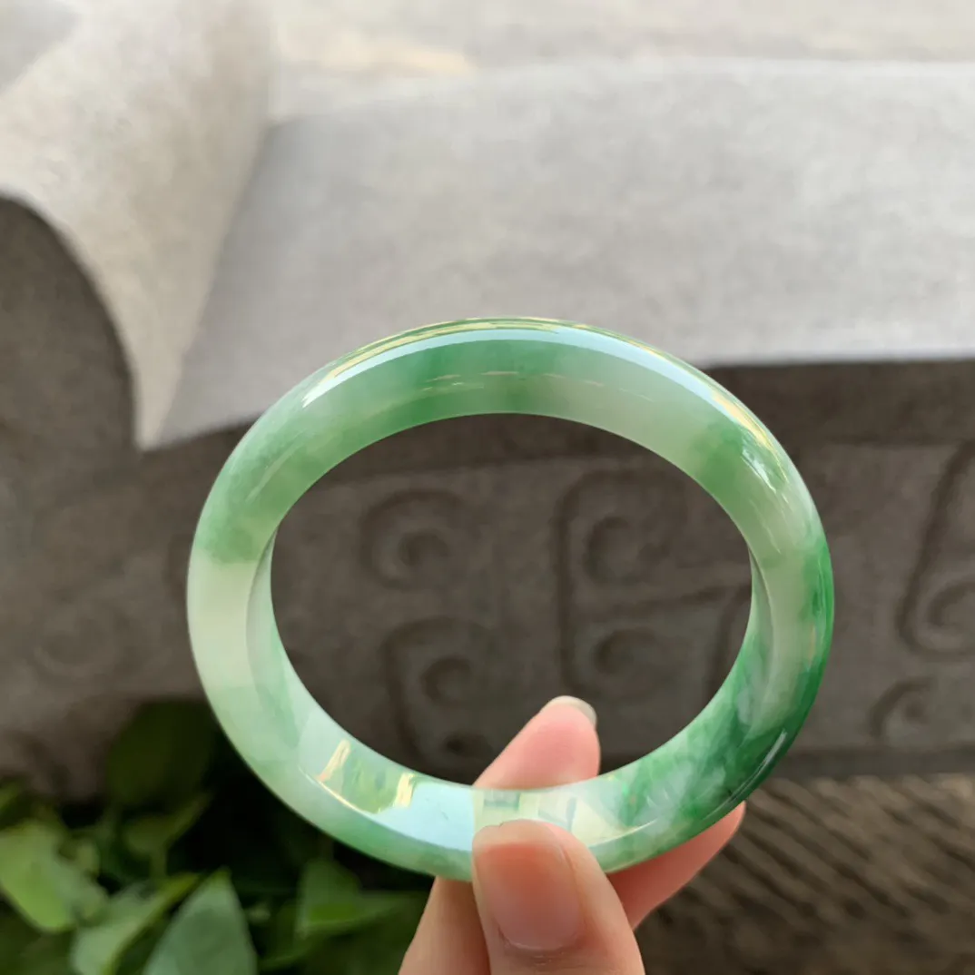 圈口 56.6-12.8-8【芙蓉绿正圈手镯】正圈56 57可戴