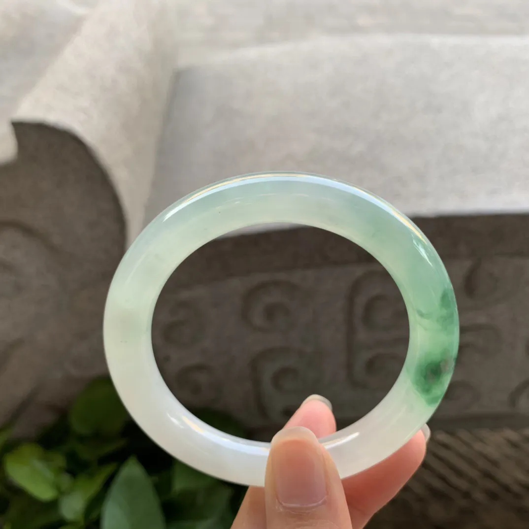 小圈口53.8-9.4 【冰飘绿圆条手镯】圆条53 54可戴