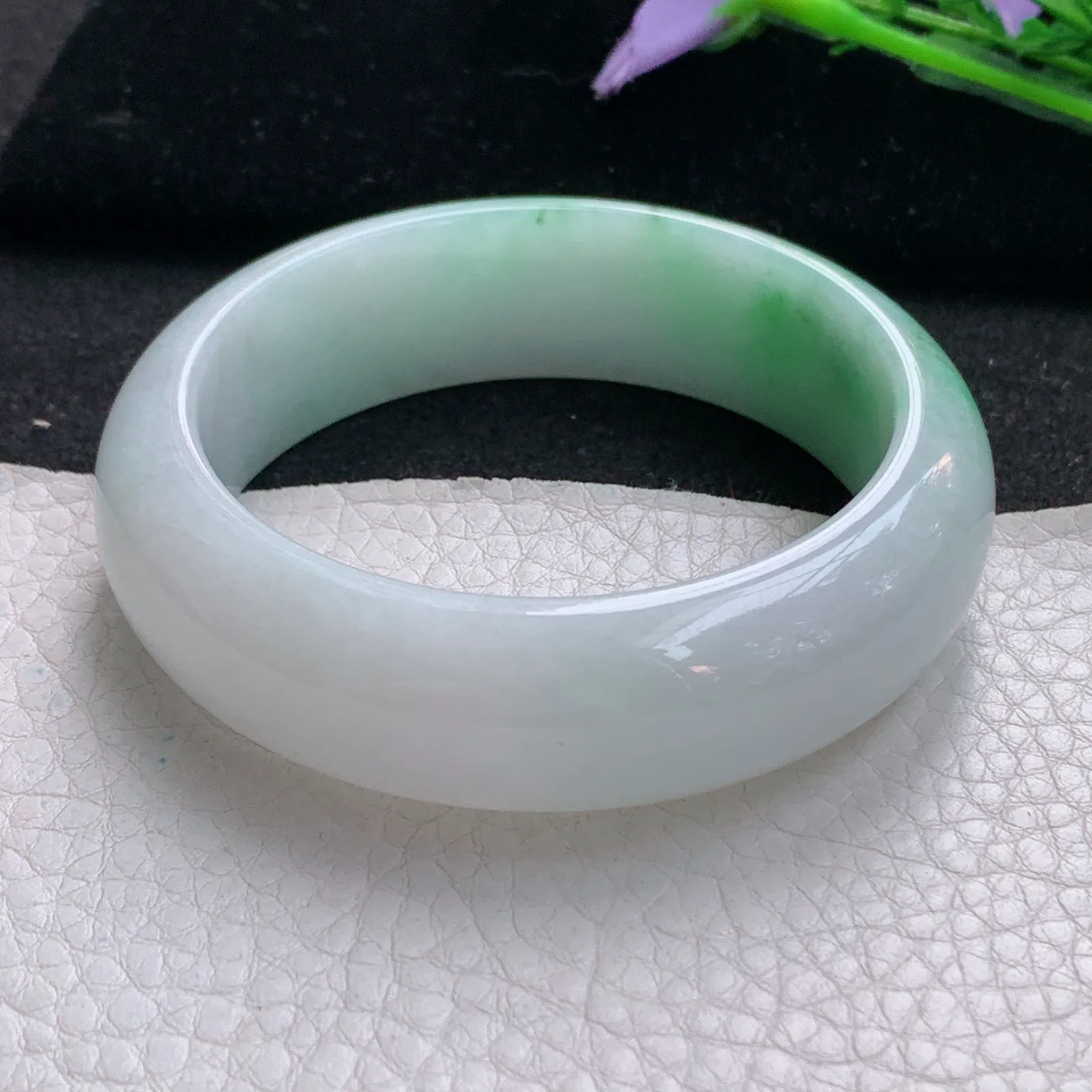 ee实拍54.5*17.5*9平安镯 天然缅甸翡胶感双彩厚装宽边玉手环