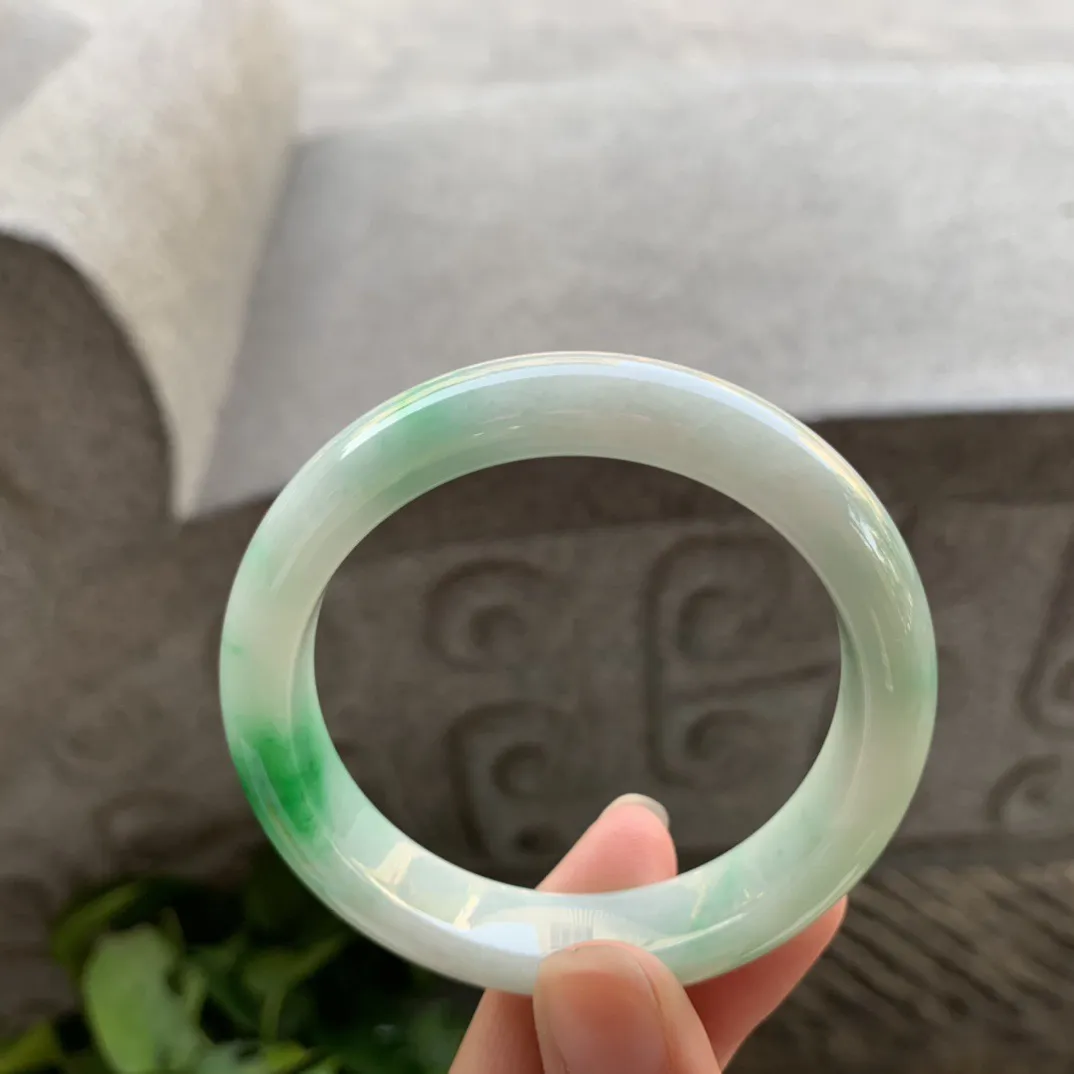 小圈口51.8-11.6-8【飘绿正圈手镯】正圈51 52可戴