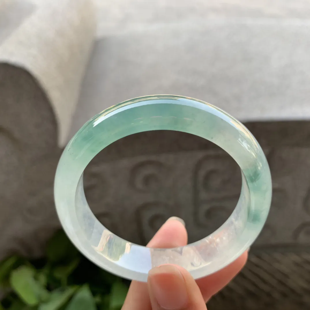 小圈口 52-13.8-7.6 【高冰蓝绿正圈手镯】正圈52 53可戴