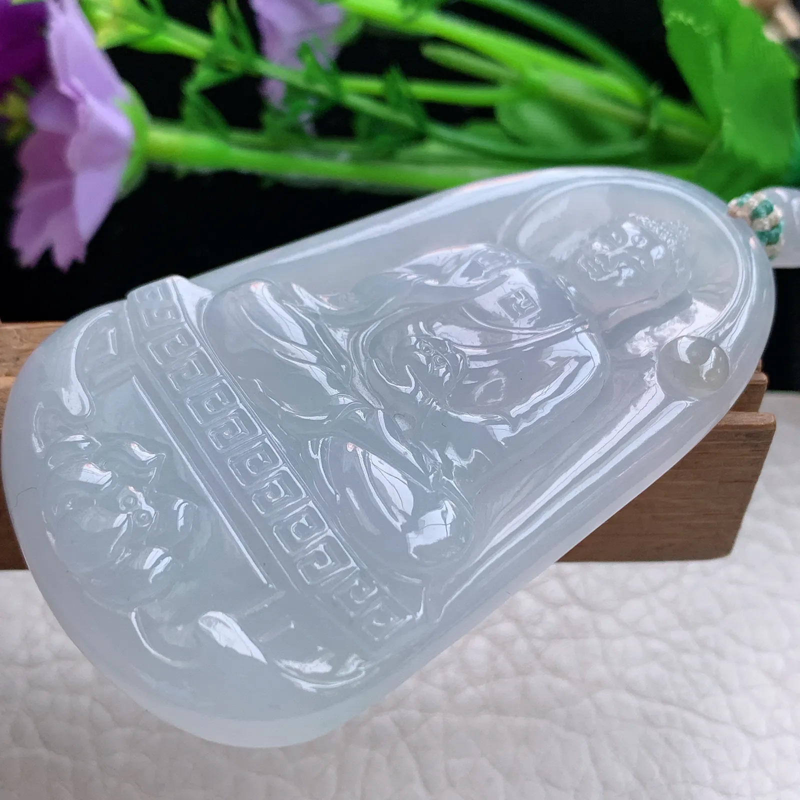 cys实拍68*42*6缅甸翡翠精雕冰胶纯美大日如来佛祖玉吊坠