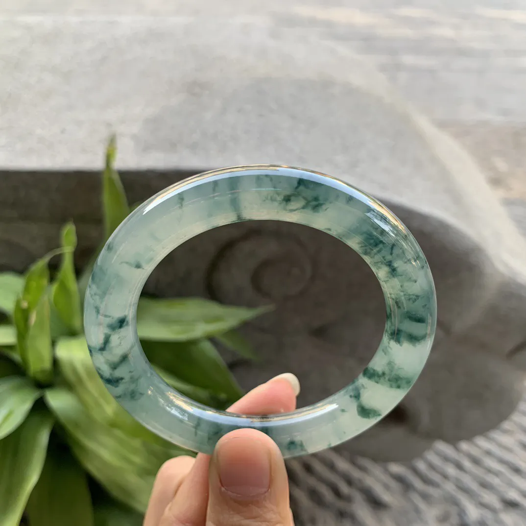 圈口55.5-10.7 【冰种飘花圆条手镯】圆条55 56可戴