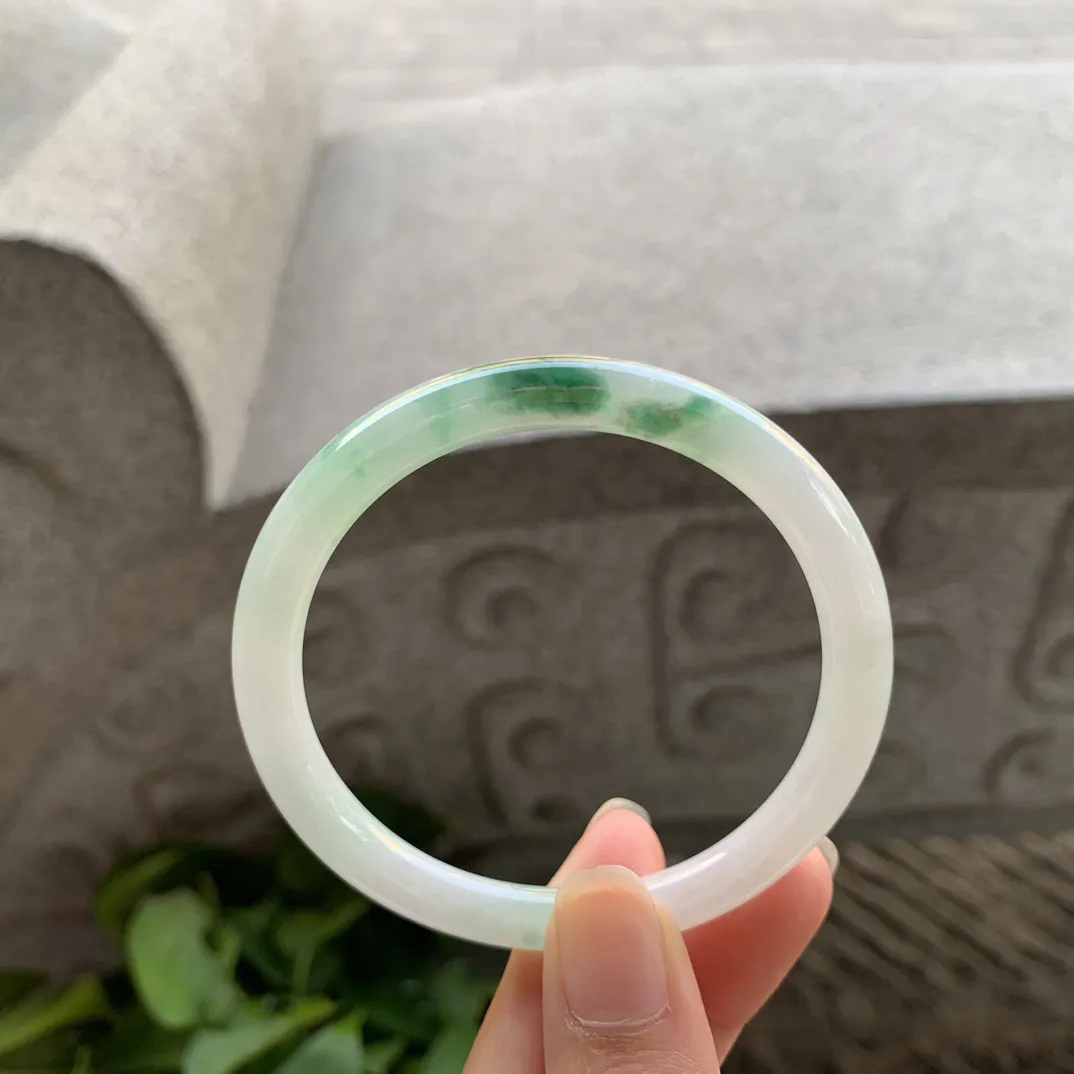 圈口 54.5-6.9【飘绿圆条手镯】圆条54 55可戴