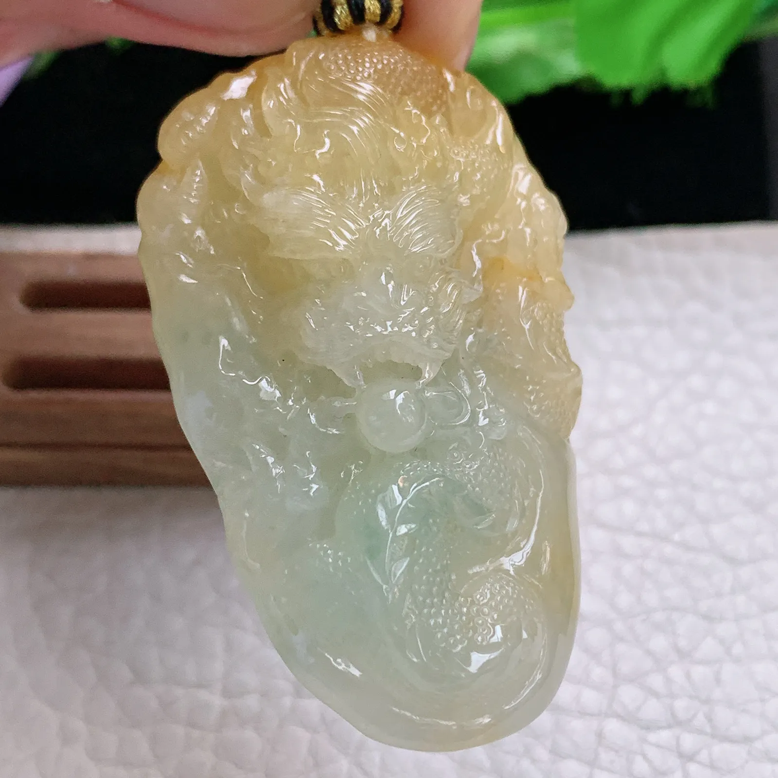 yl实拍52*34*15缅甸翡翠精雕冰双彩霸气龙牌 龙行天下玉吊坠