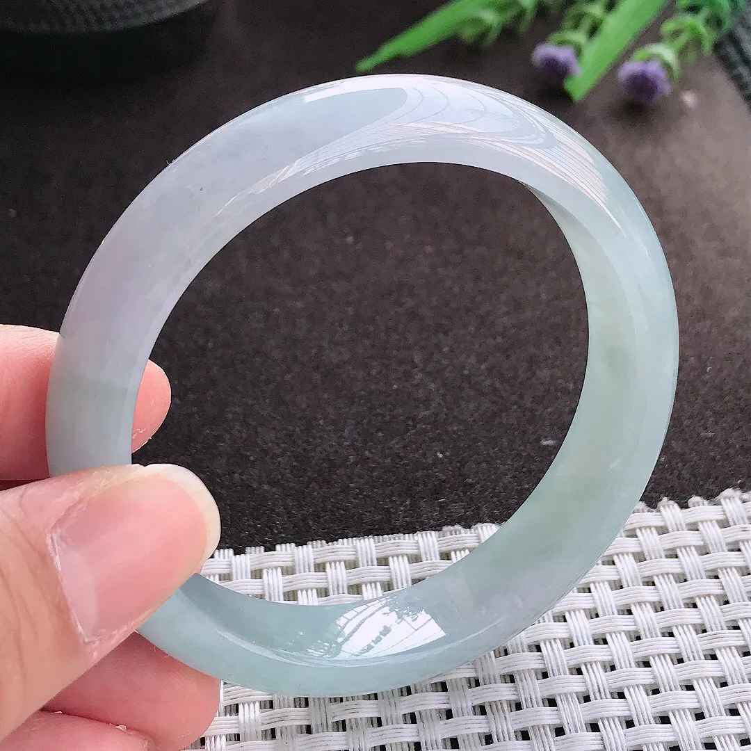 实拍翡翠A货57.5/13.2/7.8老坑冰胶水灵天空蓝手镯宽边翡翠玉镯女款百搭