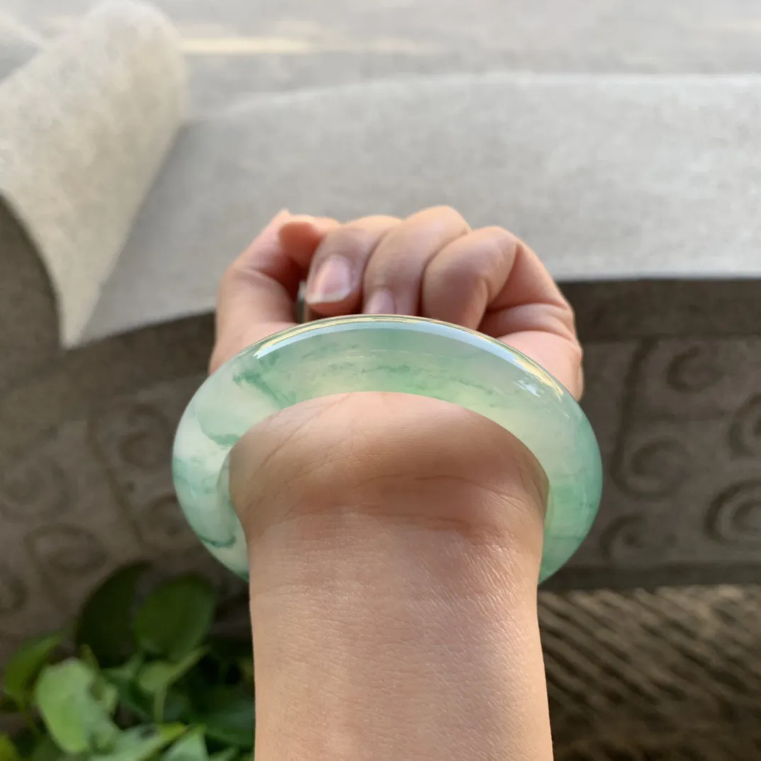 大圈口58-12.9-9 【高冰飘花正圈手镯】正圈58 59可戴