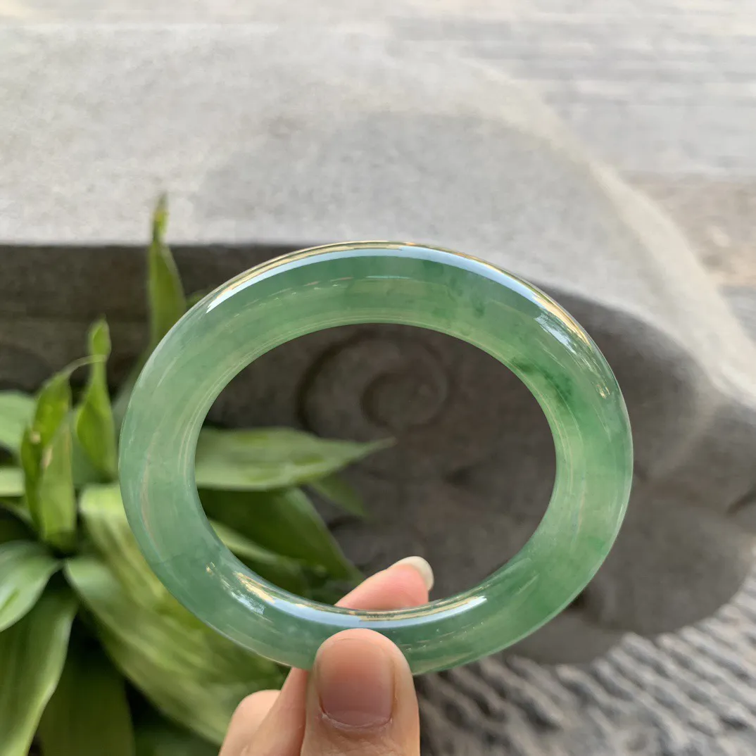 圈口56.8-11.5 【冰种芙蓉绿圆条手镯】圆条56 57可戴