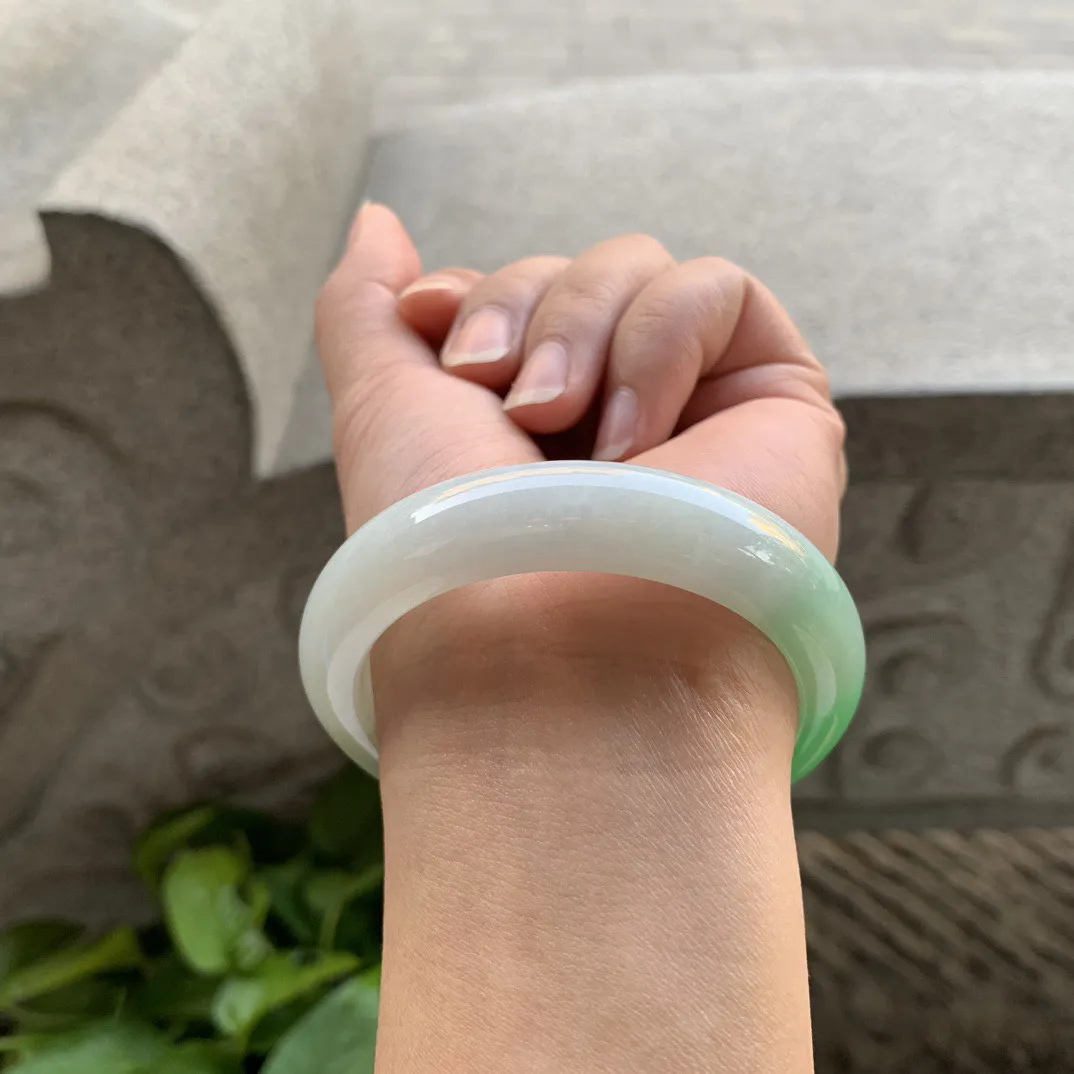 小圈口51.9-12.5-8.6 【黄加绿正圈手镯】正圈53 54可戴