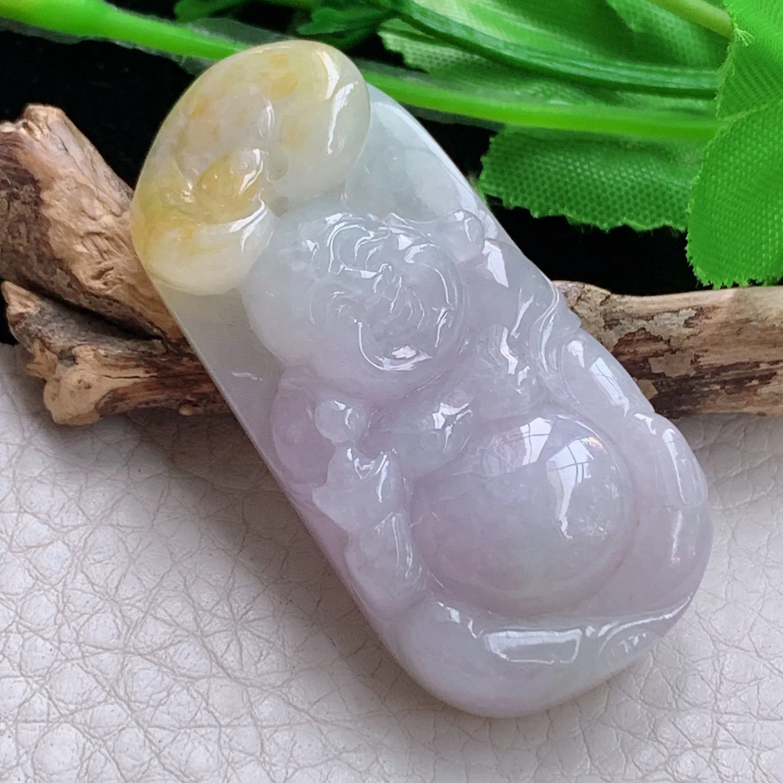 zen实拍53.8*25*11.2天然缅甸翡翠双彩逍遥佛 弥勒佛玉吊坠 玉挂件