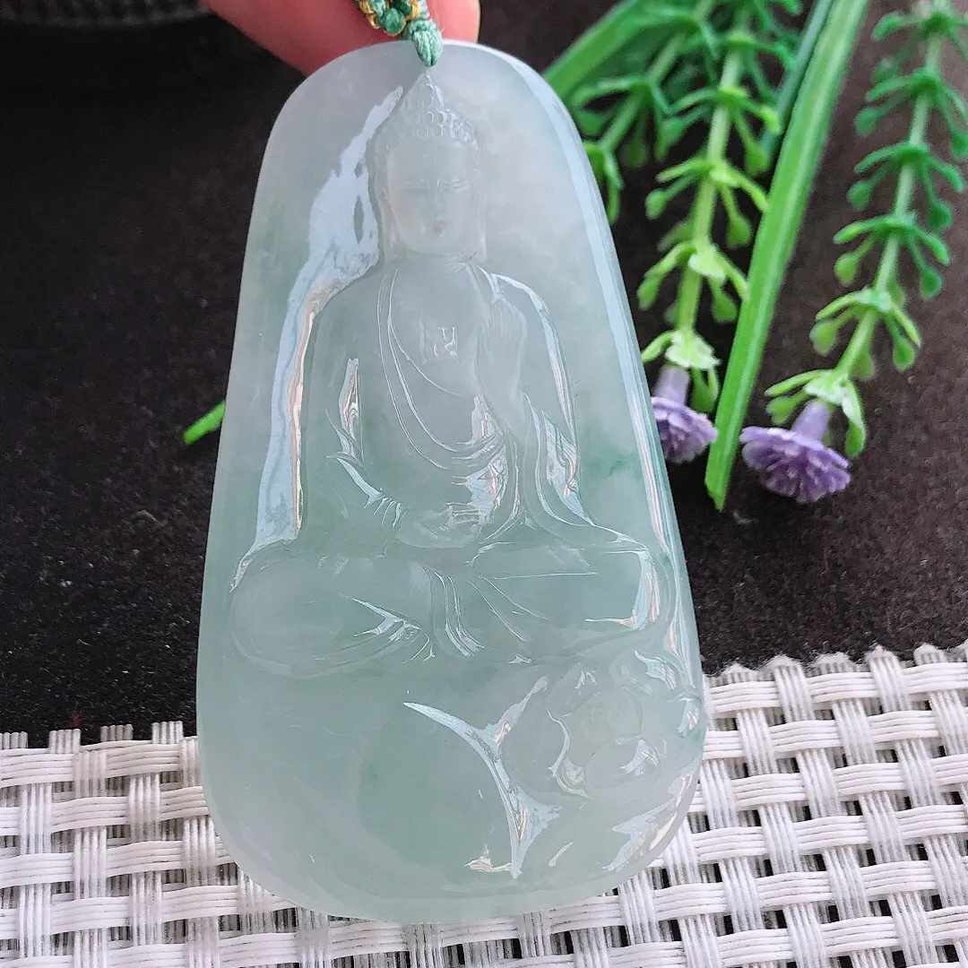 实拍A货翡翠66/38.5/5.6老坑冰胶果冻冰晴阿弥陀佛吊坠翡翠佛祖挂件