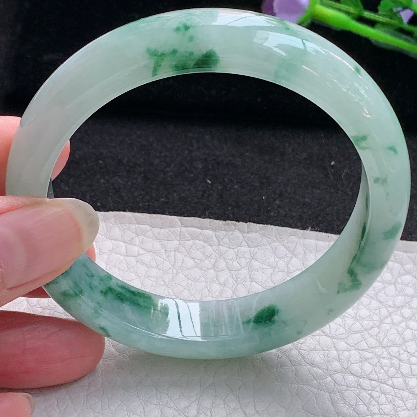 nc实拍57.5*13.8*7.8平安镯 天然缅甸翡翠冰飘花玉手镯宽边玉手环